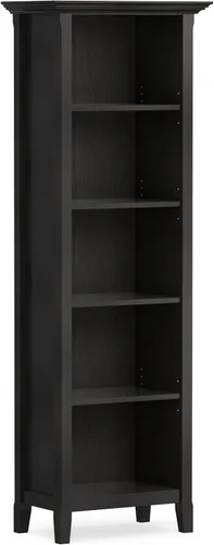 Vista 14 de SIMPLIHOME Amherst - Librero de 70 pulgadas de alto con 5 estantes de madera maciza en color marrón rústico, almacenamiento transicional para sala
