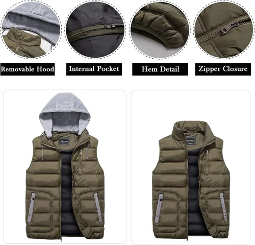 Vista 2 de Msmsse Chalecos de invierno para hombre ropa de abrigo extraíble con capucha
