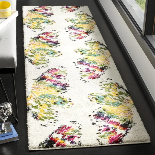 Vista 12 de SAFAVIEH Fiesta Shag Collection - Alfombra para pasillo, 2 pies 3 pulgadas x 8 pies, color negro y amarillo, diseño moderno, no desprende pelusa