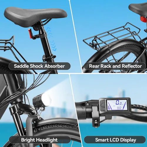 Vista 7 de ZNH 1000W Peak Electric Bike for Adults, Step Thru Ebike - 23Mph & 80 Miles Electric Bicycle with 48V Removable Battery, 7-Speed, Front