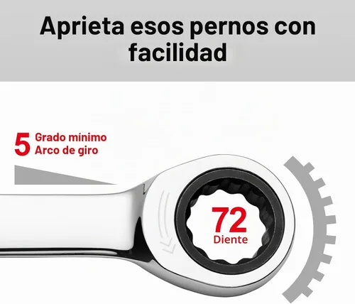Vista 7 de Jetech - Llave combinada de trinquete de 10 mm, llave de carraca de grado industrial con trinquete de 12 puntas y 72 dientes, acero Cr-V forjado