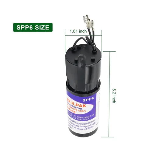 Vista 5 de Kit de condensador de arranque duro SPP6 Supco Super Boost (1/2 a 10 H.P.) apto para aire acondicionado, aumenta el par de arranque del compresor