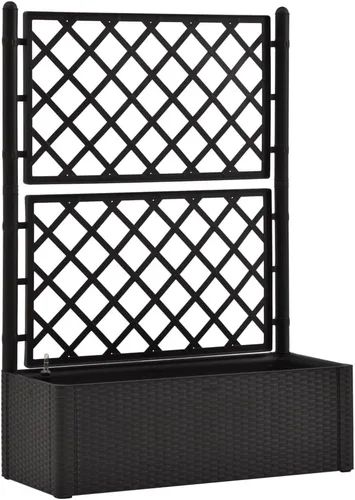 Vista 2 de Cama elevada de jardín con enrejado y sistema de riego automático, antracita, cama de jardín elevada, soporte de maceta elevado con estantes