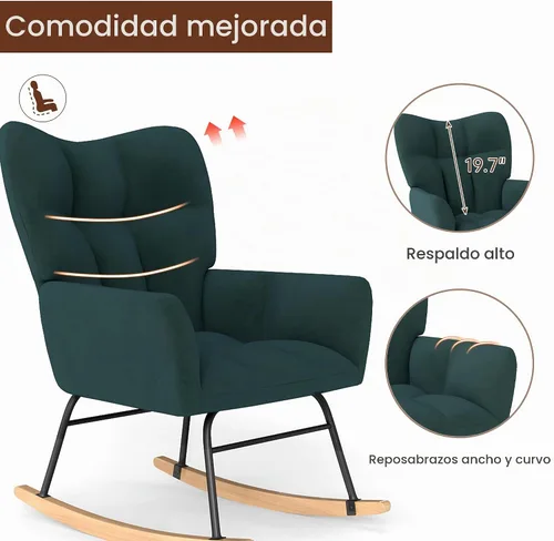 Vista 5 de Silla Mecedora para Guardería, Mecedoras para Guardería, Silla Mecedora para Bebé, Mecedora Deslizante, Diseño de Seguridad Anti-Volcado, Capacidad