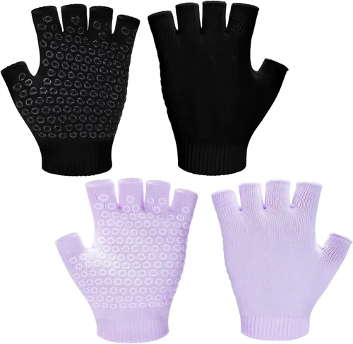 Vista 8 de Eurzom 2 pares de guantes de yoga antideslizantes para mujer, guantes de pilates sin dedos con agarres para yoga, fitness, entrenamiento, deportes