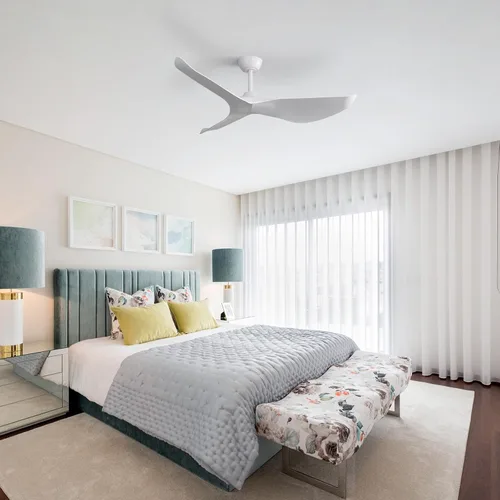 Vista 5 de Sofucor Ventiladores de techo de 38 pulgadas sin luces, ventilador de techo moderno sin luz, 3 aspas de plástico, motor CC reversible de 3