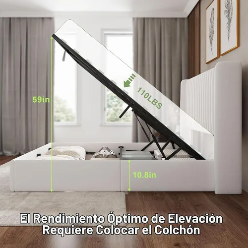 Vista 5 de Feonase Marco de Cama de Almacenamiento Elevable de Tamaño Completo, Marco de Cama Plataforma Tapizado en Terciopelo con Cabecera Wingback