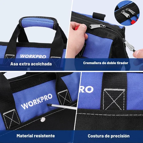 Vista 6 de WORKPRO Bolsa de herramientas de 13 pulgadas de boca ancha, bolsa de herramientas portátil con bolsillos interiores para almacenamiento