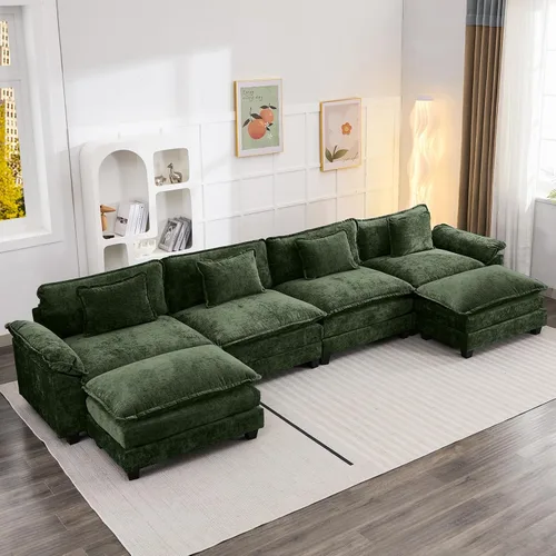 Vista 41 de Oprisen Sofá Seccional Modular, Cómodo Cloud Couch Sofá Seccional, Sofá Cama de Chenilla con Asiento Profundo con Almohadas Decorativas para Sala