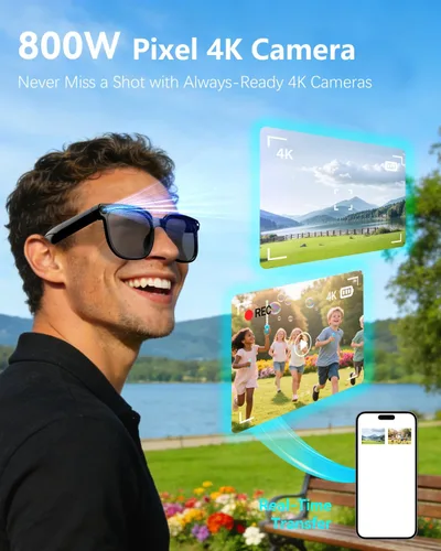 Vista 8 de Gafas inteligentes AI con cámara de 8 MP, video 4K y traducción de 139