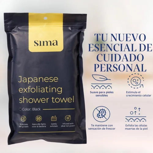 Vista 2 de Toalla exfoliante para la cara y el cuerpo - Toalla exfoliante japonesa con fibras hexagonales, exfoliante corporal con 2 lados para frotar y lavar