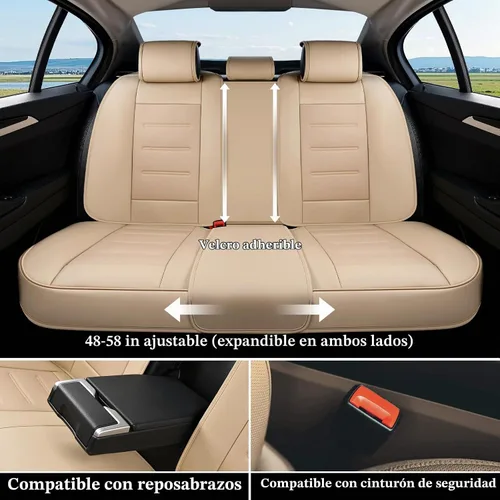 Vista 3 de Coverado Juego completo de fundas de asiento de automóvil, protector impermeable para asiento de automóvil, cojín de asiento de cuero, fundas