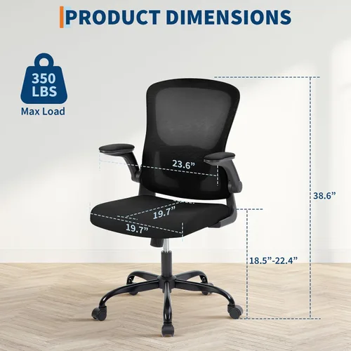 Vista 2 de Silla de oficina con reposabrazos 2D ajustable, silla de escritorio de malla con soporte lumbar 2D, silla de escritorio ejecutiva para computadora