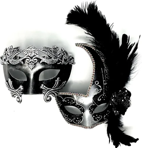 Vista 2 de STORM BUY Juego de Máscaras de Mascarada para Parejas, Hombres y Mujeres, Veneciana de Halloween, Mardi Gras, Cosplay, Máscara para Fiesta de Boda