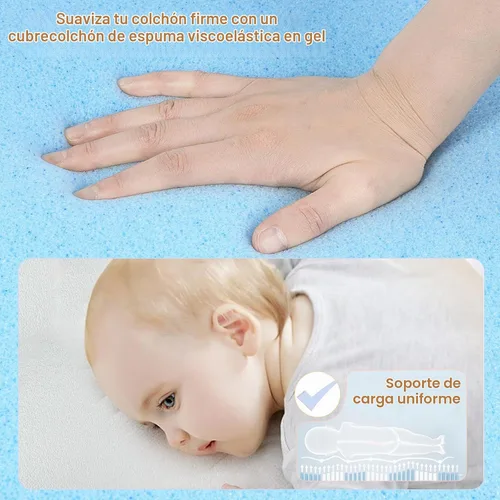Vista 7 de Almohadilla de colchón para moisés de bebé NeoBorn, de 61 cm x 52.8 cm, colchón de espuma de memoria con gel de confort de doble cara con funda