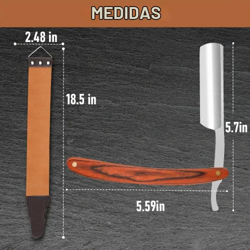 Vista 5 de Navaja de afeitar recta con estropajo - Afeitadora profesional de borde recto de acero inoxidable premium para barbero con estropajo para aseo