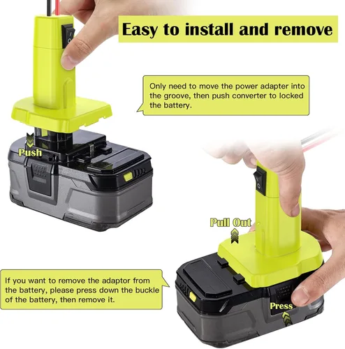 Vista 5 de Adaptador de ruedas eléctricas para Ryobi Adaptador de batería de 18 V, kit de convertidor de batería con fusible, interruptor y conector de arnés