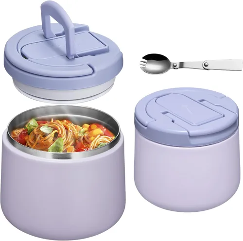 Vista 18 de Tarro aislado al vacío de 14 onzas con tapa de hebilla, termo de sopa para niños de comida caliente, boca ancha, a prueba de fugas, de acero