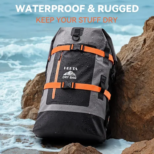 Vista 6 de HEETA Paquete de 2 riñoneras impermeables (negro y gris) con bolsas secas impermeables (negro, 40L)