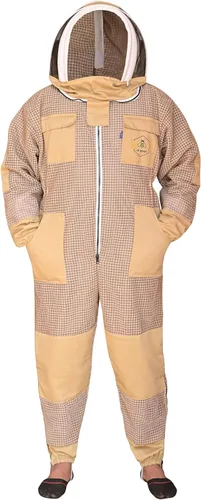 Vista 3 de Traje de abeja de 3 capas con velo de esgrima un par de guantes a prueba de picaduras traje de apicultura ventilado