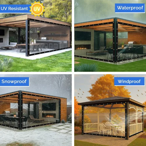 Vista 2 de Covers & all Lona Transparente de Servicio Pesado Impermeable, Lona Transparente de 20 mil con Ojales, Lona para Exteriores para Cubiertas de Patio