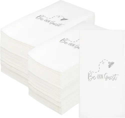 Vista 12 de AMERICAN HOMESTEAD - Toallas de Mano Desechables para Baño - Diseño Decorativo Be Our Guest Dorado - Servilletas de Invitados Similares al Lino