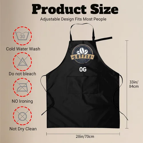 Vista 5 de Delantal personalizado con nombre, foto o logotipo. Babero de chef ajustable impermeable personalizado con 2 bolsillos, delantales personalizados