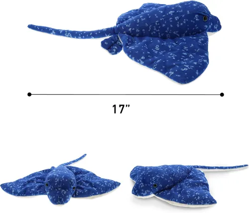 Vista 3 de DolliBu Raya Azul Moteada de Peluche - Juguete de Animal de Peluche Raya Súper Suave, Colección Salvaje Regalo de Peluche del Océano para Niños
