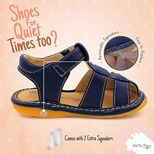 Vista 5 de Zapatos con para bebé de Little Mae's Boutique, color marrón, negro o azul marino, sandalias cerradas, zapatos ideales para caminar para bebés