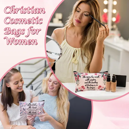 Vista 3 de 10 bolsas de maquillaje cristiano para lápices de la Biblia, funda de la Biblia, bolsas de cosméticos florales, regalos religiosos inspiradores