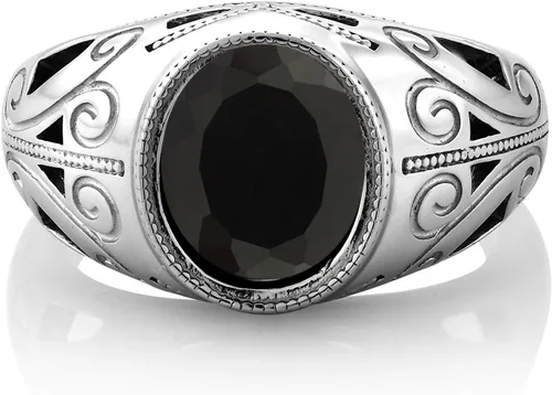 Vista 2 de Gem Stone King Anillo ovalado de plata de ley 925 para hombre