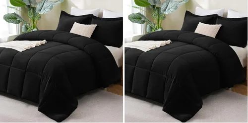 Vista 49 de CozyLux Juego de edredón Super King, juego de ropa de cama negro ceniza de 270GSM para todas las estaciones, juego de cama de 3 piezas cosidas