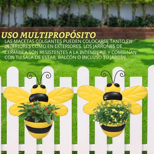Vista 7 de Macetero de Pared de Metal Abeja Maceteros de Pared Montados Maceta Pequeña con Drenaje para Interior Exterior Macetero Colgante Estilo Granja