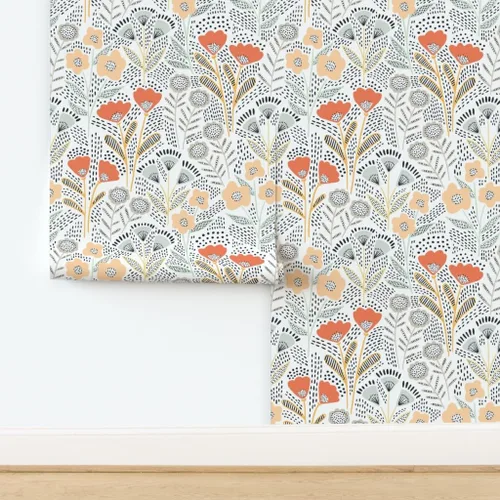 Vista 4 de Papel tapiz para despegar y pegar, diseño de flores de color naranja, papel pintado extraíble personalizado Spoonflower