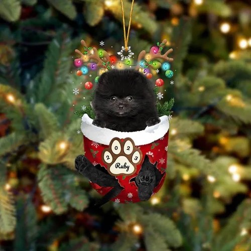 Vista 39 de Adornos personalizados de Pug cervatillo – Decoración personalizada para árbol de Navidad con patas de bolsillo de nieve