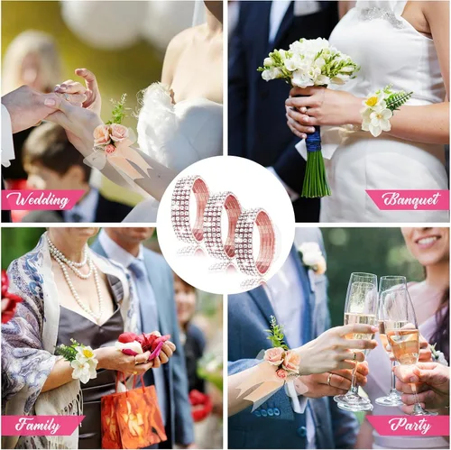 Vista 13 de Junkin 6 pulseras de ramillete con diamantes de imitación, elásticas, para decoración de bodas, bailes de graduación, aniversario (plateado)