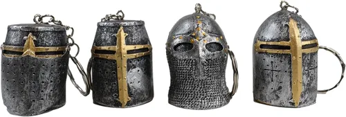 Vista 3 de Ebros Gift Paquete de 4 llaveros escultóricos de caballeros medievales de la cruz de los templarios cruzados cruzados, paquete de 4 figuras