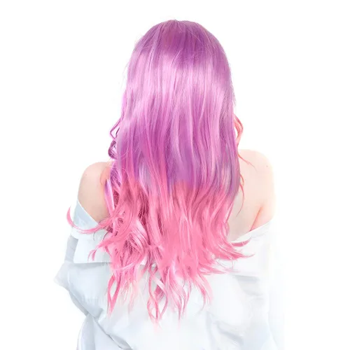 Vista 3 de Free Yoka Peluca rosa degradado para mujer, disfraces de Halloween, diadema de unicornio, Lolita, cosplay, pelucas de fiesta, kawaii, largo, rizado