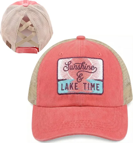 Vista 16 de Funky Junque Gorra de béisbol con cola de caballo cruzada, gorra de malla