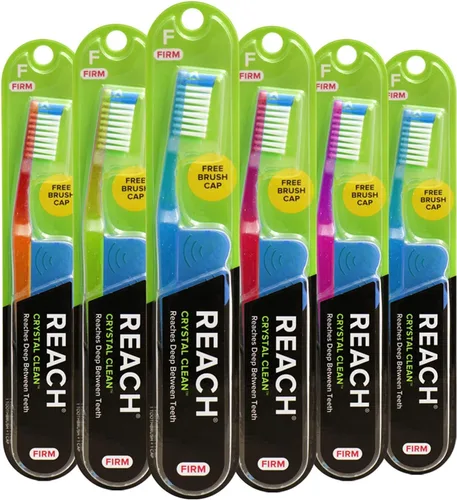 Vista 11 de Reach Crystal Clean - Cepillo de dientes con cerdas firmes, 1 unidad, paquete de 6 Cuello en ángulo, cerdas de dos niveles, limpieza de línea