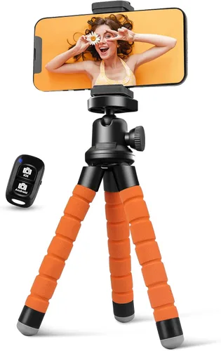 Vista 7 de Aureday Trípode para teléfono, trípode flexible para iPhone y teléfono celular Android, viene con control remoto inalámbrico y clip para grabación