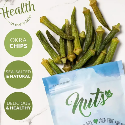 Vista 2 de NUTS U.S. - Chips de Okra Salado de mar Sin color añadido y sin azúcar añadido Natural Delicioso y saludable, chips a granel!!!