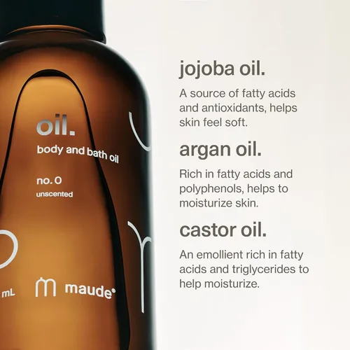 Vista 3 de Maude Aceite No. 0 - Masaje orgánico hidratante + aceite corporal - Hidratante para la piel con jojoba, coco + aceite de ricino - rico en vitamina B