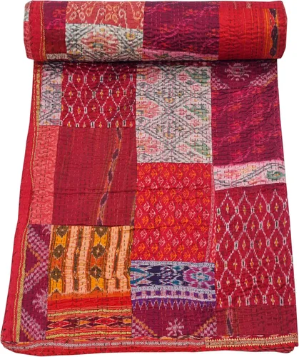 Vista 19 de Marubhumi Colcha india hecha a mano de seda india Sari Kantha acolchado patchwork (negro, individual (60 x 90 pulgadas)