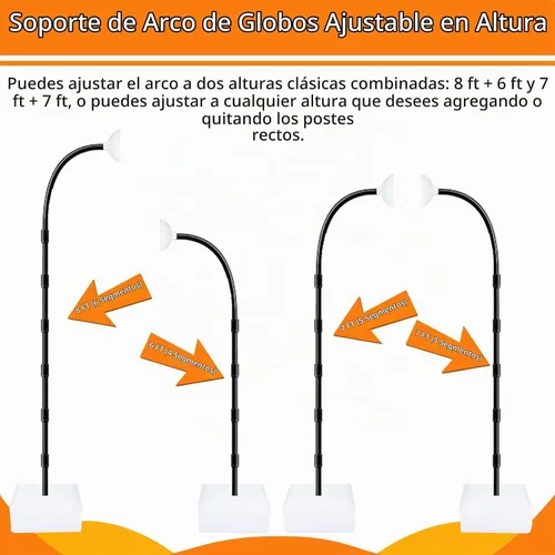 Vista 2 de Kit de arco de globos: soporte de arco de globos flexible de 8.2 pies y 6 pies con base y bomba manual, soporte de globo de medio arco reutilizable