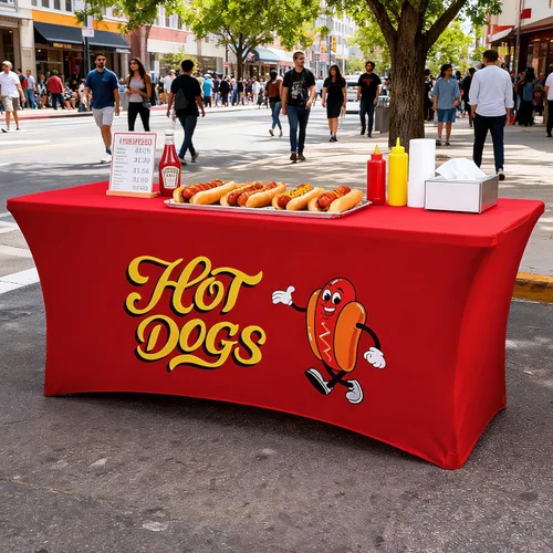 Vista 5 de Oudain Mantel elástico de 6 pies para perros calientes de elastano, mantel rectangular para perros calientes, decoración de fiesta para salchichas