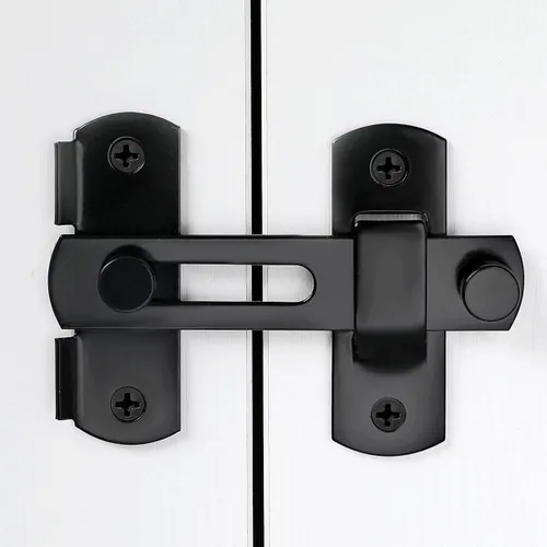 Vista 3 de 3 paquetes de pestillos de puerta abatible, 3.93 x 2.75 pulgadas, cerradura de seguridad negra para valla de madera de granero, puertas francesas