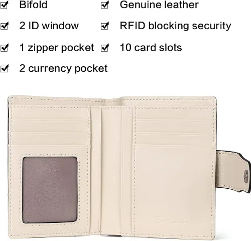 Vista 3 de BOSTANTEN - Billetera de cuero para mujer con bloqueo RFID, pequeña, con cremallera, de bolsillo, para tarjetas, con ventana para documento
