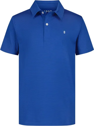 Vista 12 de Izod Boys' Performance Golf Grid Short Sleeve Stretch Collared Polo Shirt Atomizador Raya Azul