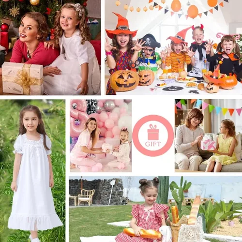 Vista 5 de Camisones para niñas, vestidos de pijama de princesa de algodón, ropa de dormir vintage suave (niños pequeños, niños)